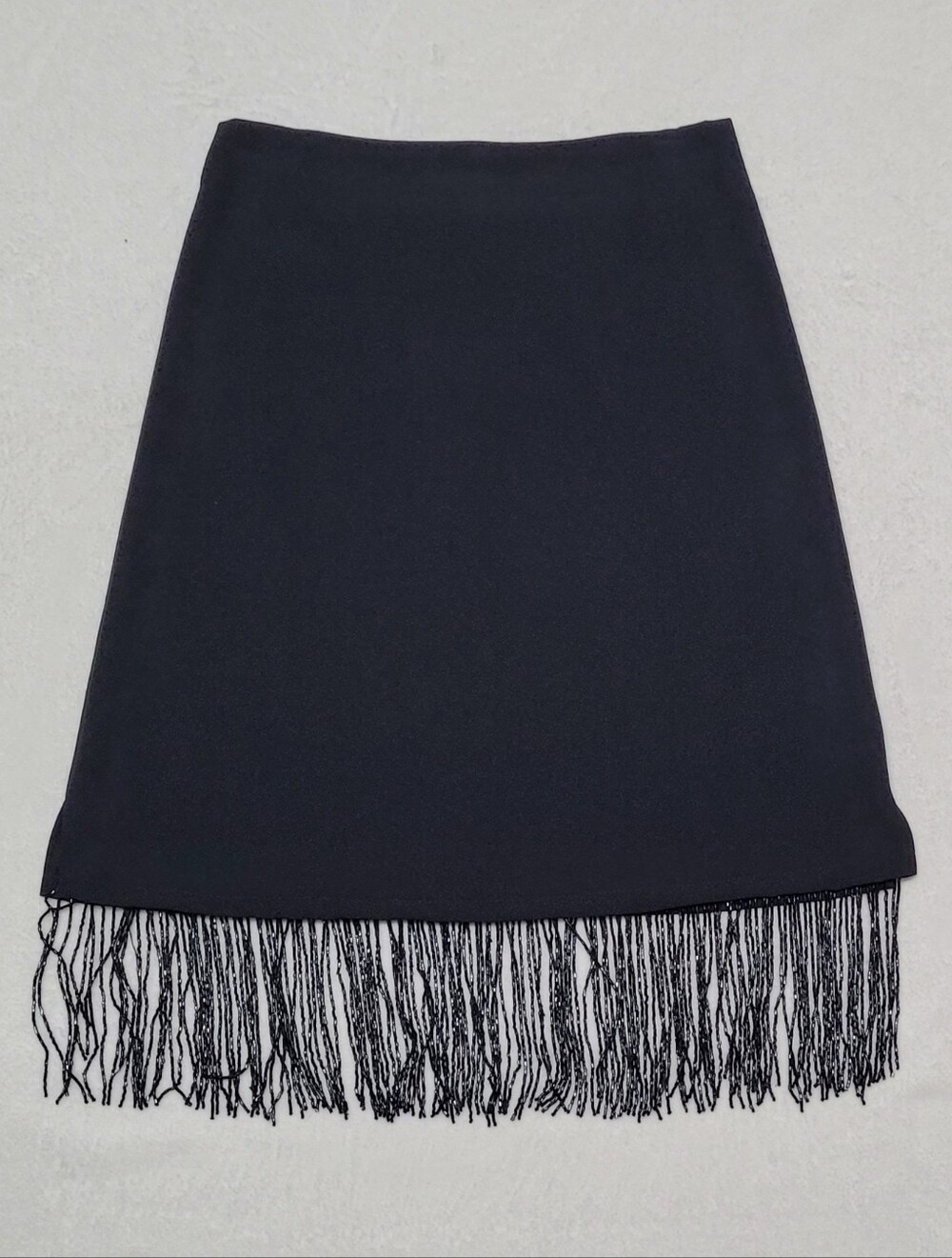 Punk 80s Vintage Rapture Black Crepe Bold Beaded Fringe High Waisted Mini Skirt - Picture 2 of 9